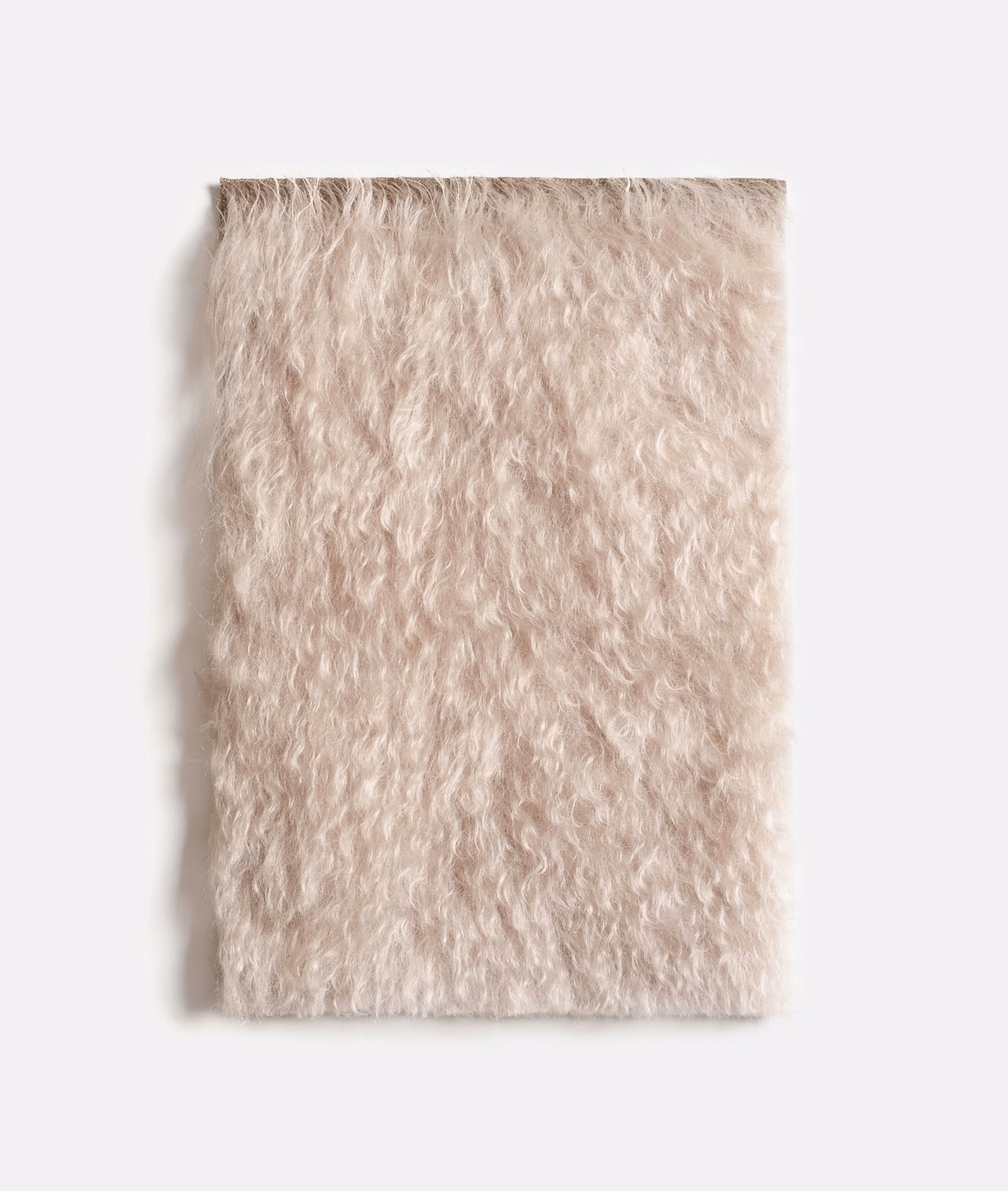 Pale blush-cream Dedar velvet swatch with long, softly rippled shag pile
