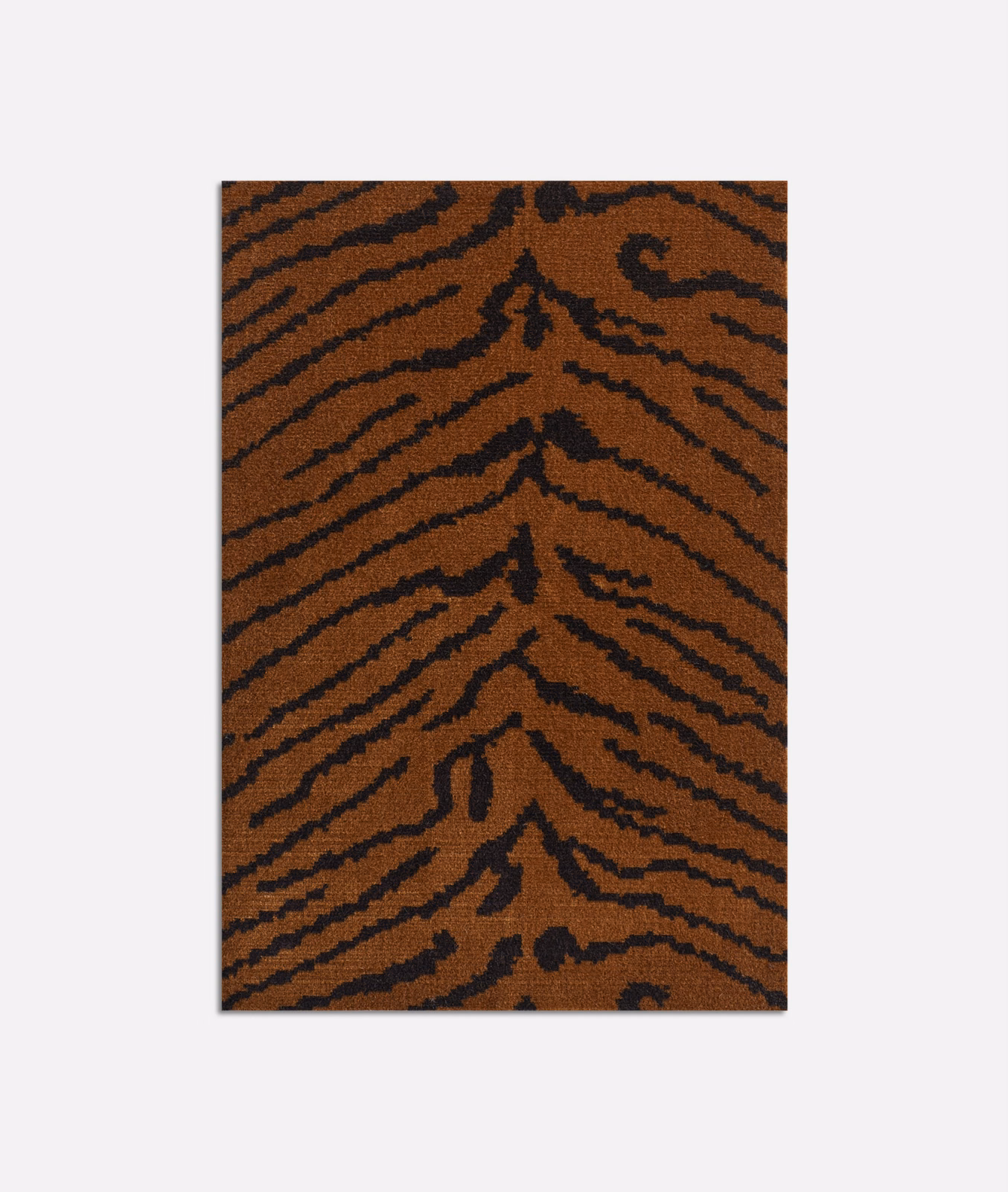 Burnt umber velvet with bold black tiger stripes and a soft directional sheen