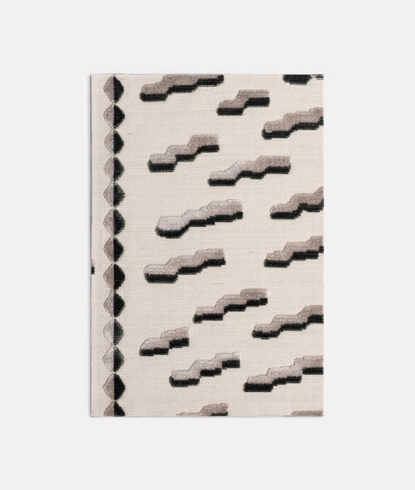 Ivory Fumo velvet with smoky taupe stepped bars and black geometric border