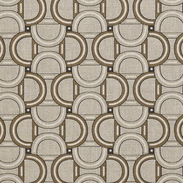 Warm bronzed taupe wallpaper with repeating ivory and brown rounded-arch geometric motifs