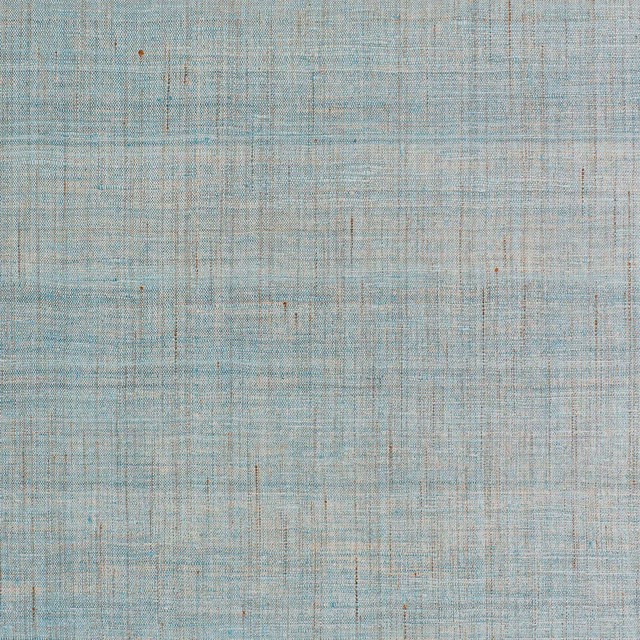 Pale aqua wallcovering with fine irregular crosshatch texture and warm beige flecks