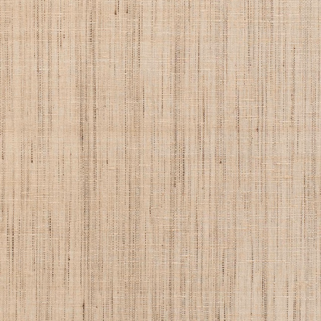 Warm sandy-beige wallpaper with fine irregular vertical striations and woven texture