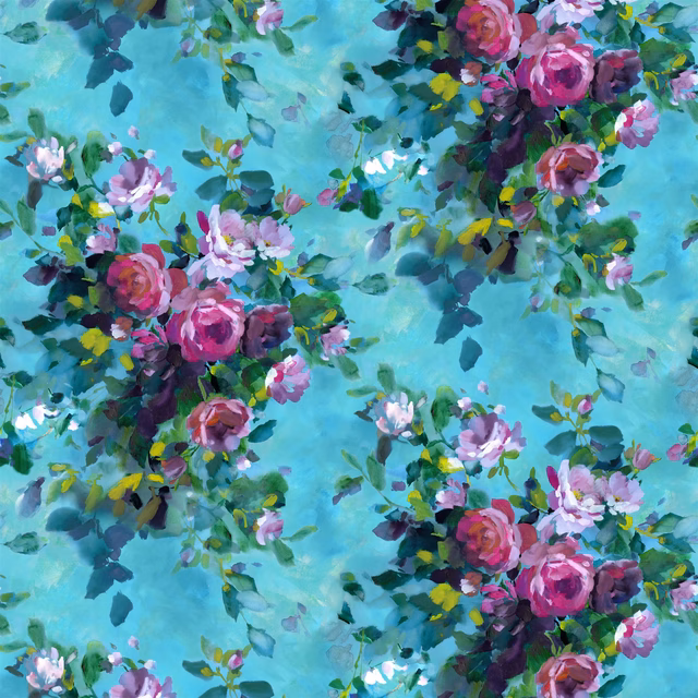 Bouquet de Roses Turquoise fabric
