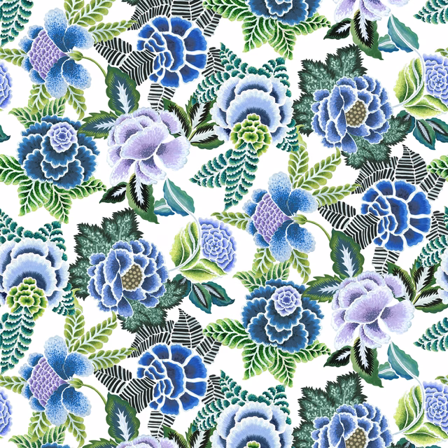 Rose de Damas Cobalt fabric