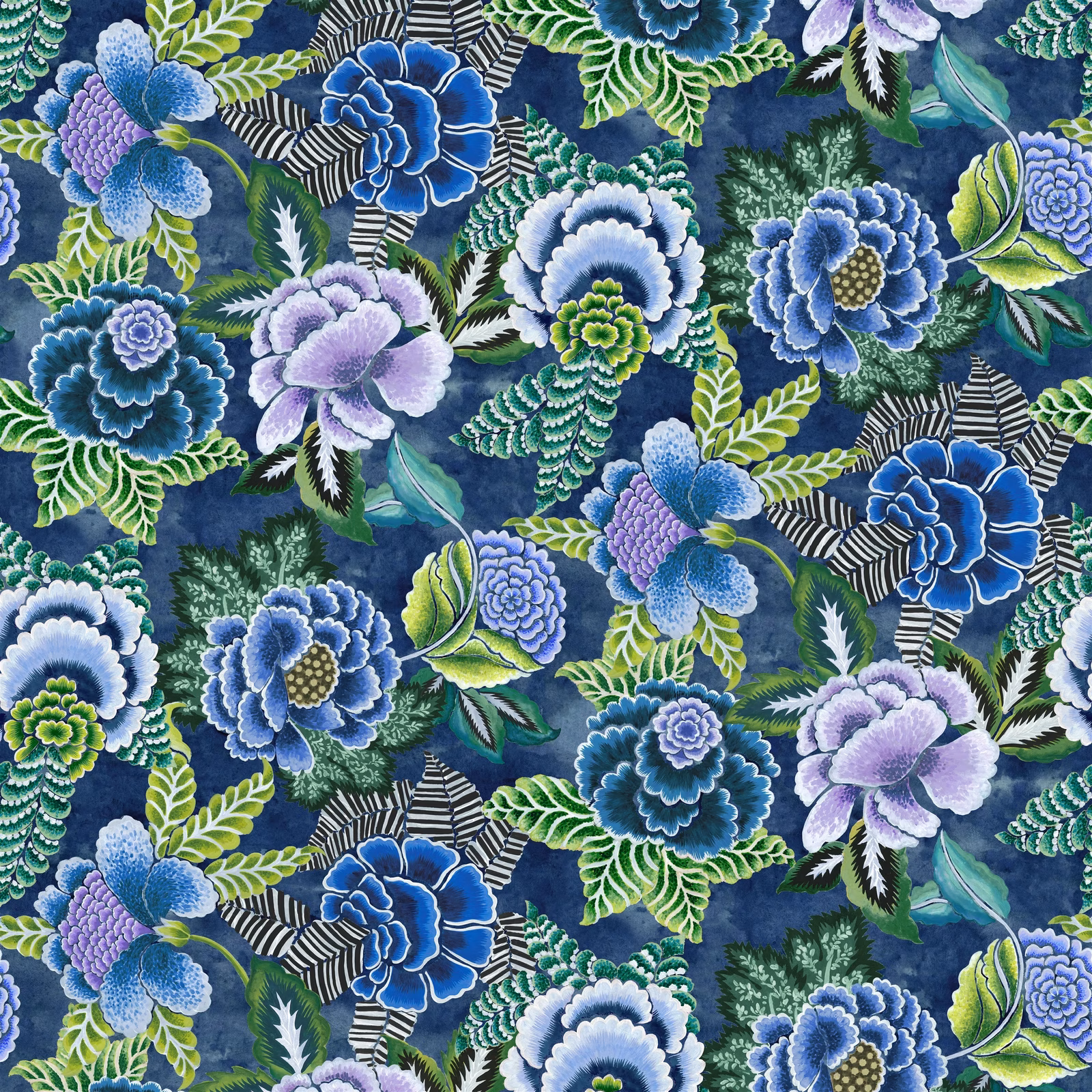 Rose de Damas Velours Indigo fabric