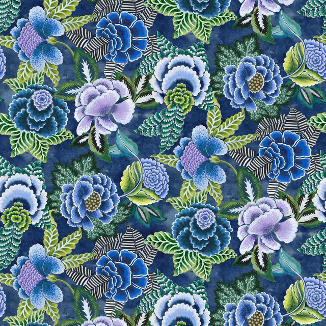 Rose de Damas Velours Indigo fabric