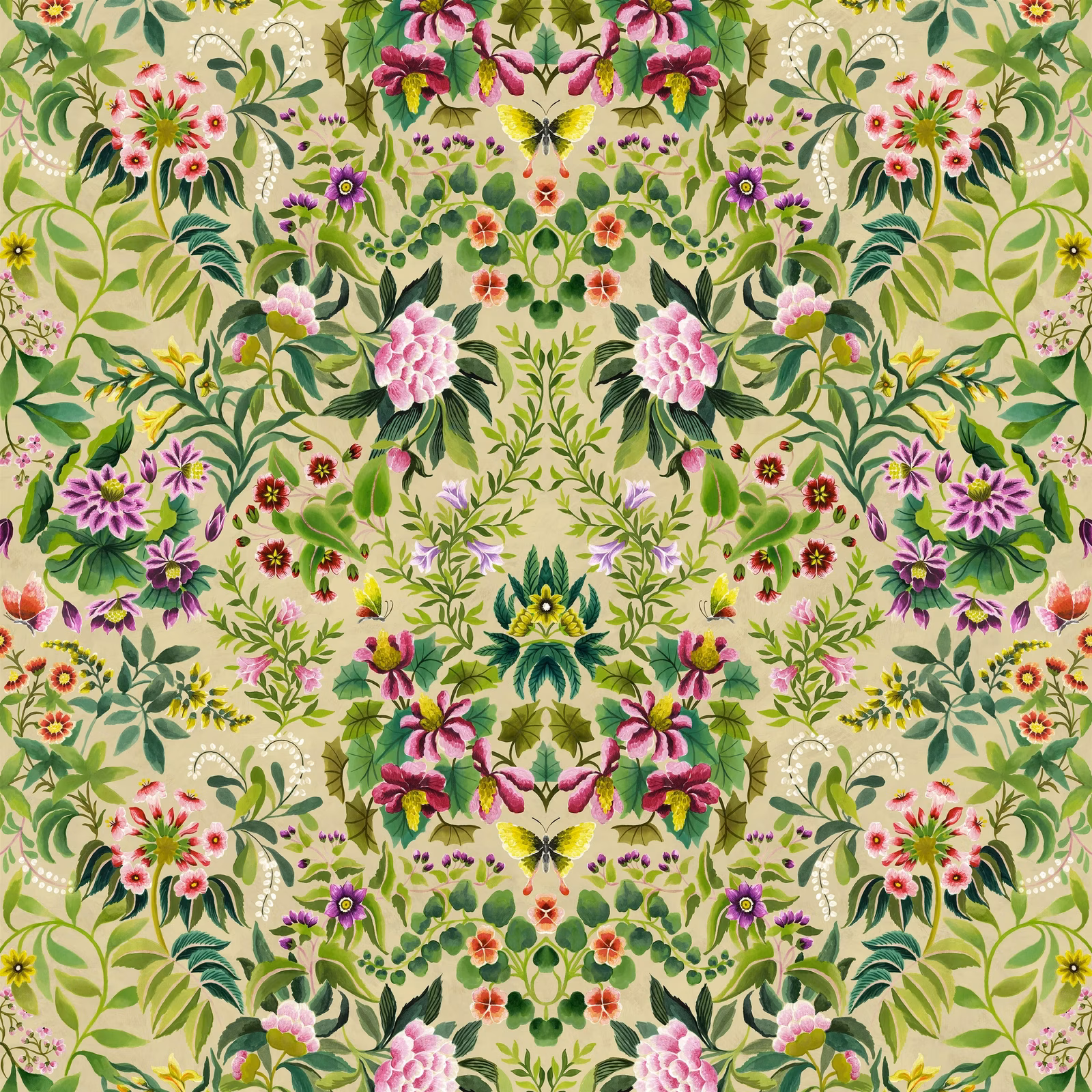 Ikebana Damask Fuchsia fabric
