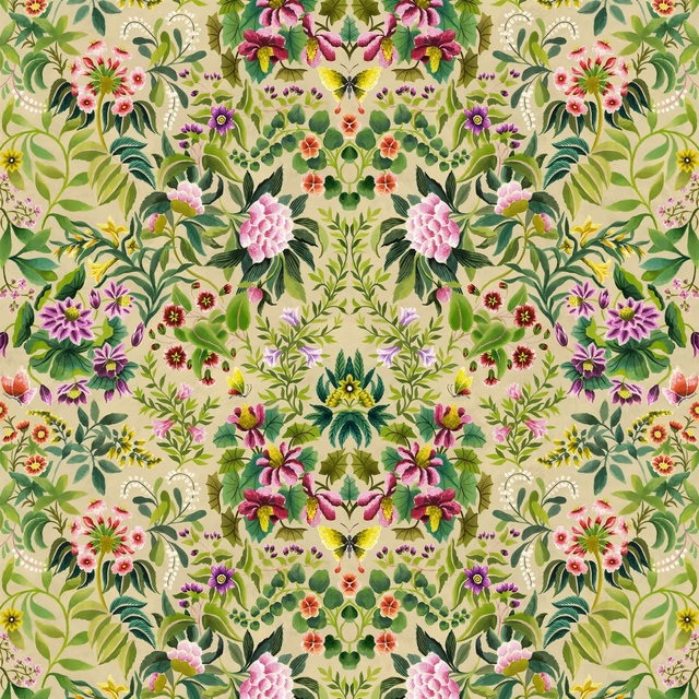Ikebana Damask Fuchsia fabric