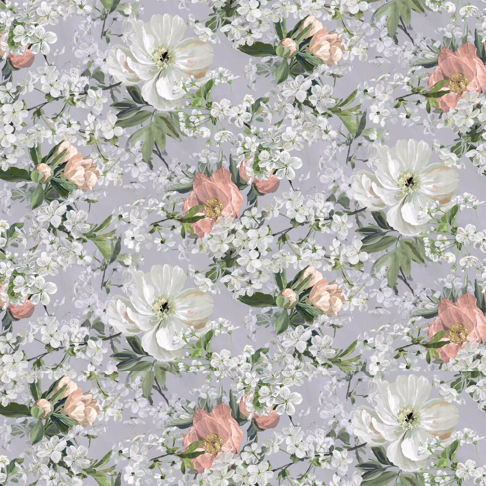 Peony Blossom Platinum fabric