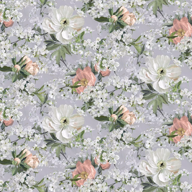 Peony Blossom Platinum fabric