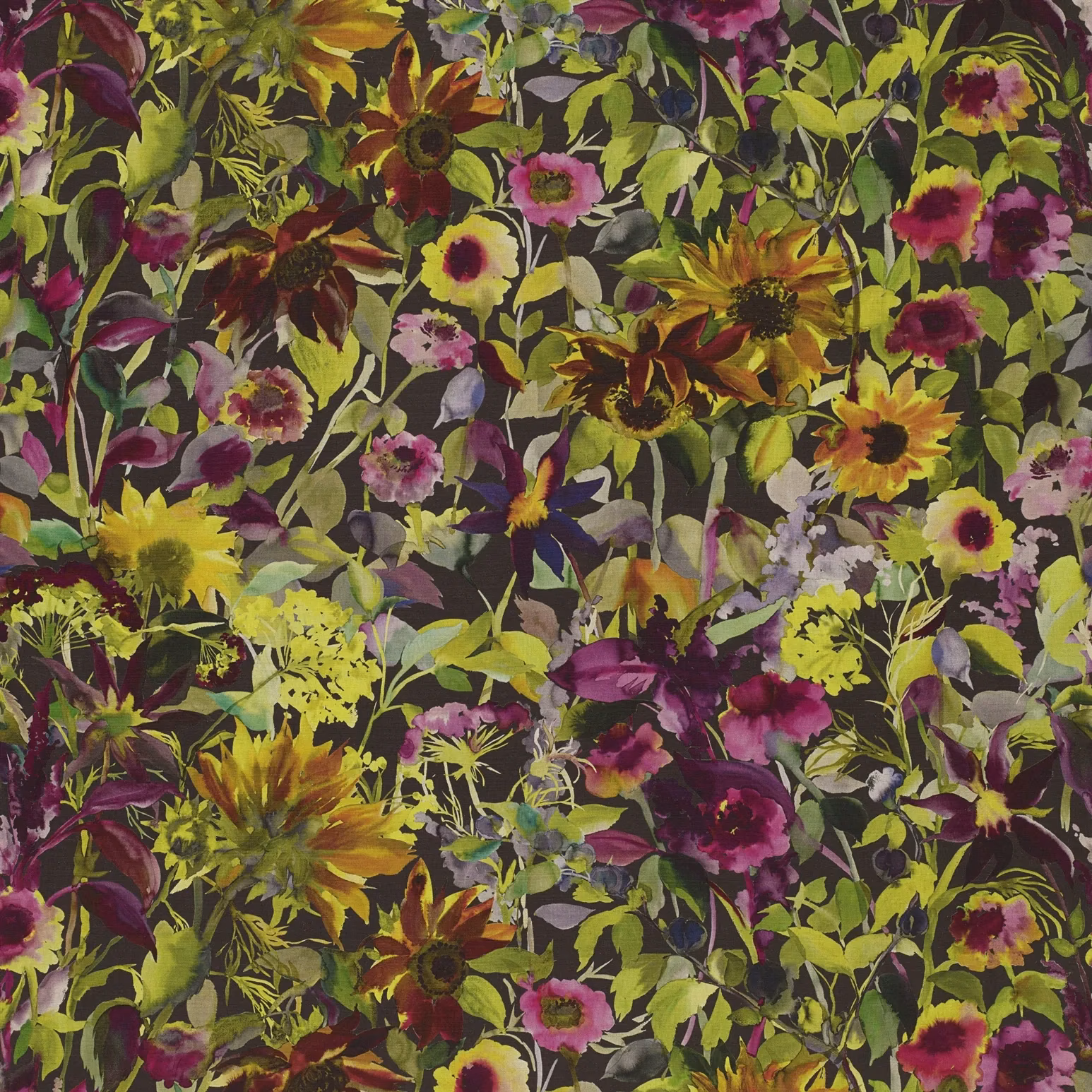 Indian Sunflower Graphite fabric
