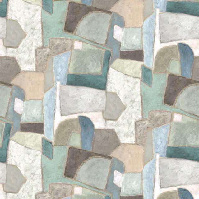 Clay Collage Ecru fabric