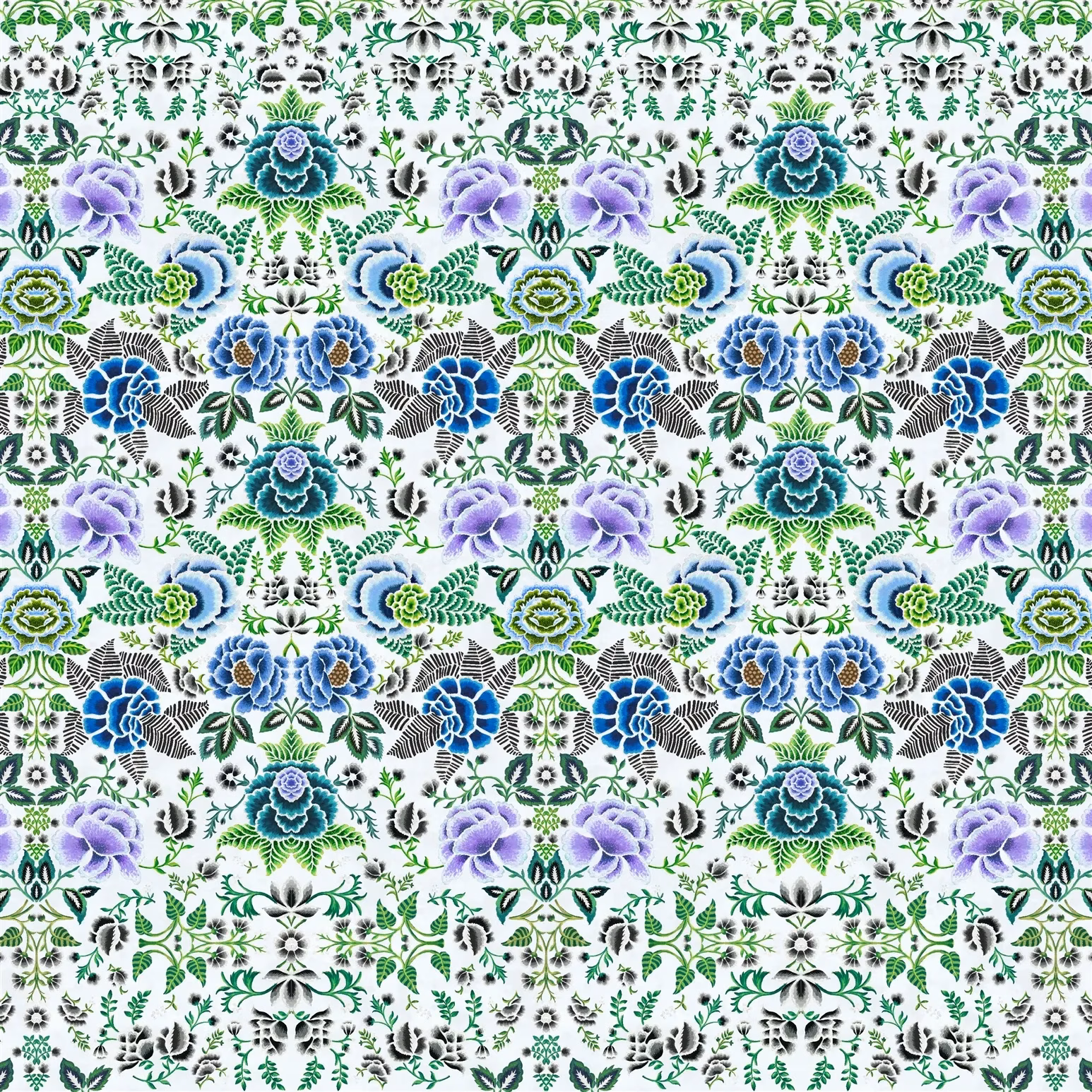 Rose de Damas Cobalt fabric
