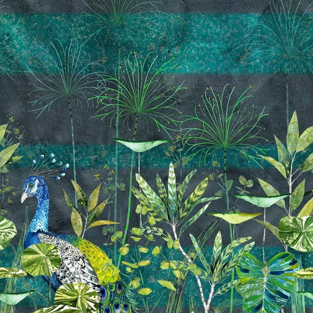 Arjuna Leaf With Peacock Viridian fabric