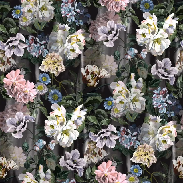 Delft Flower Grande Graphite fabric