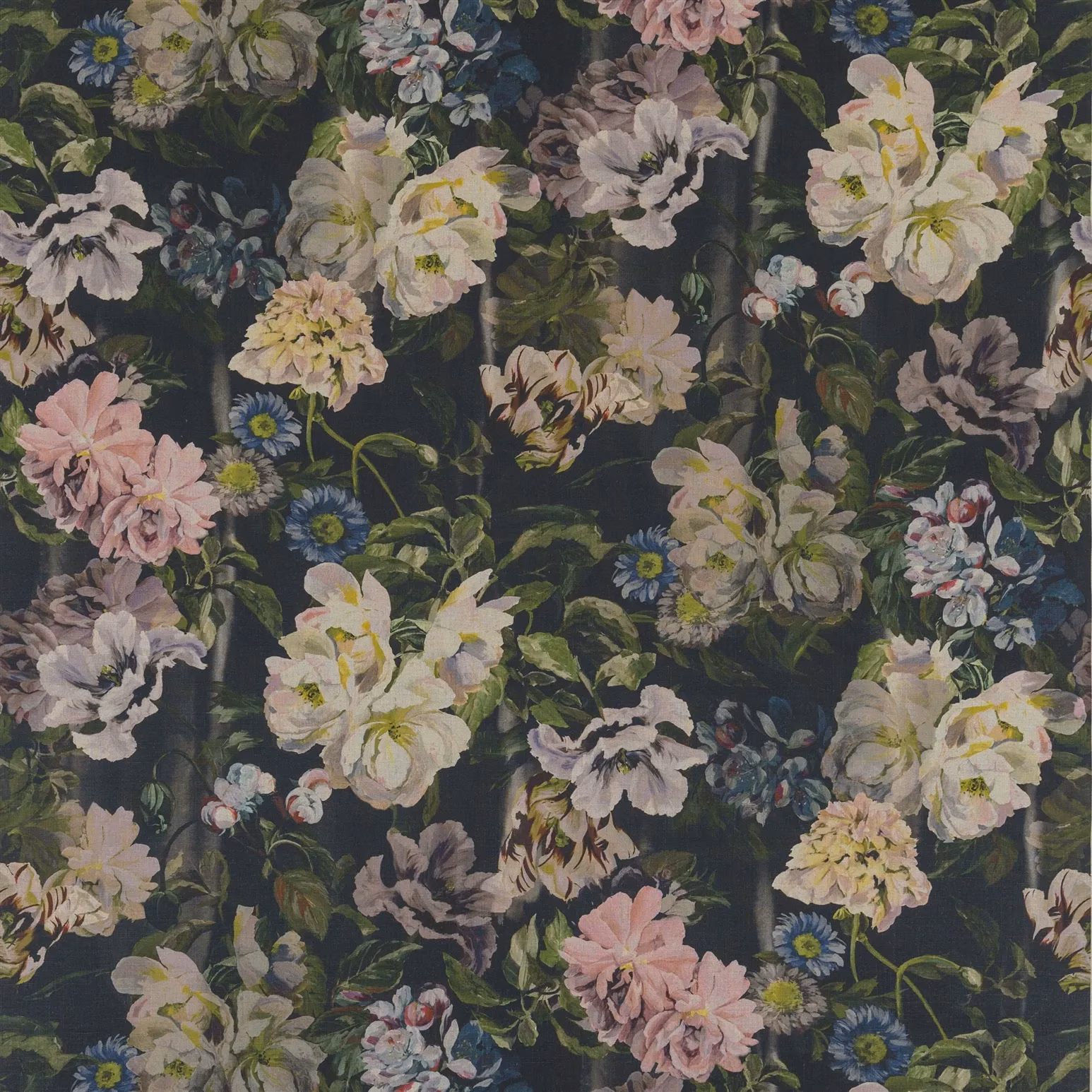 Delft Flower Graphite fabric