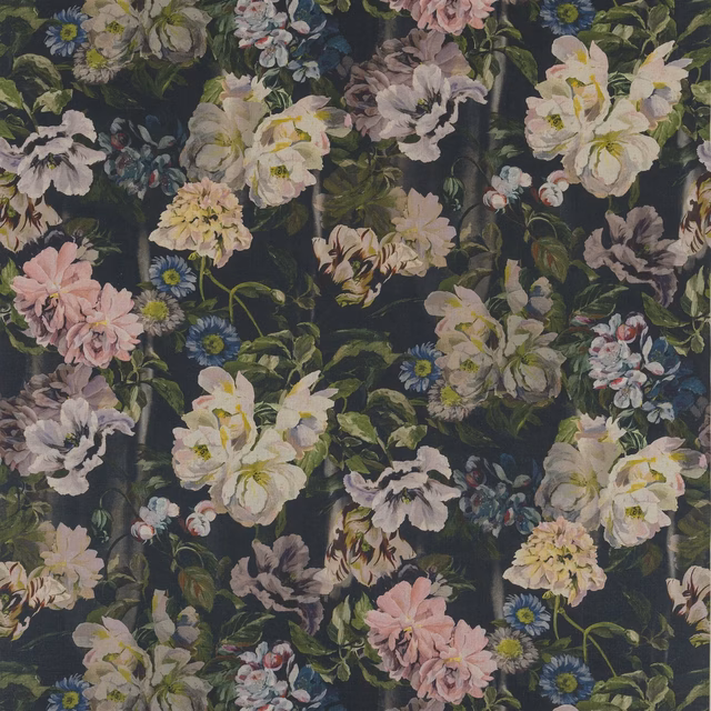 Delft Flower Graphite fabric