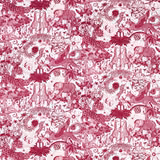 Berry-magenta jungle animals, palms and foliage over an ivory ground