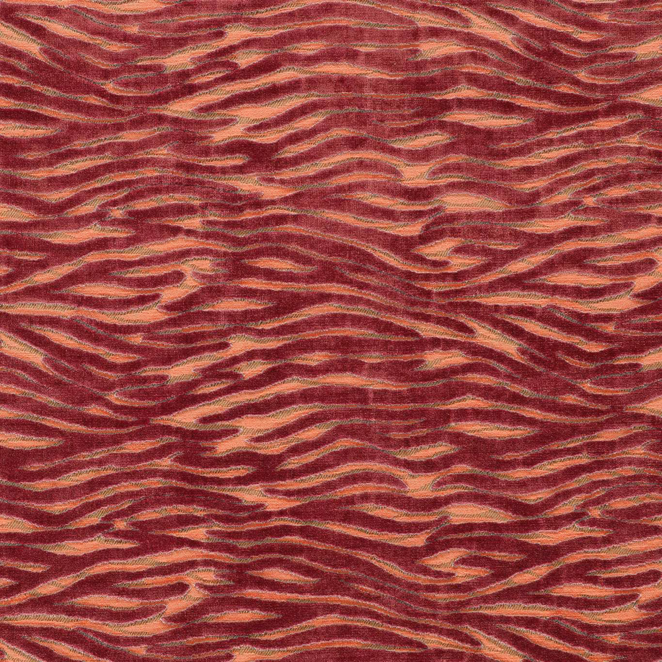 Deep coral and burgundy wavy stripe fabric with warm terracotta highlights