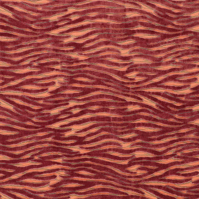 Deep coral and burgundy wavy stripe fabric with warm terracotta highlights