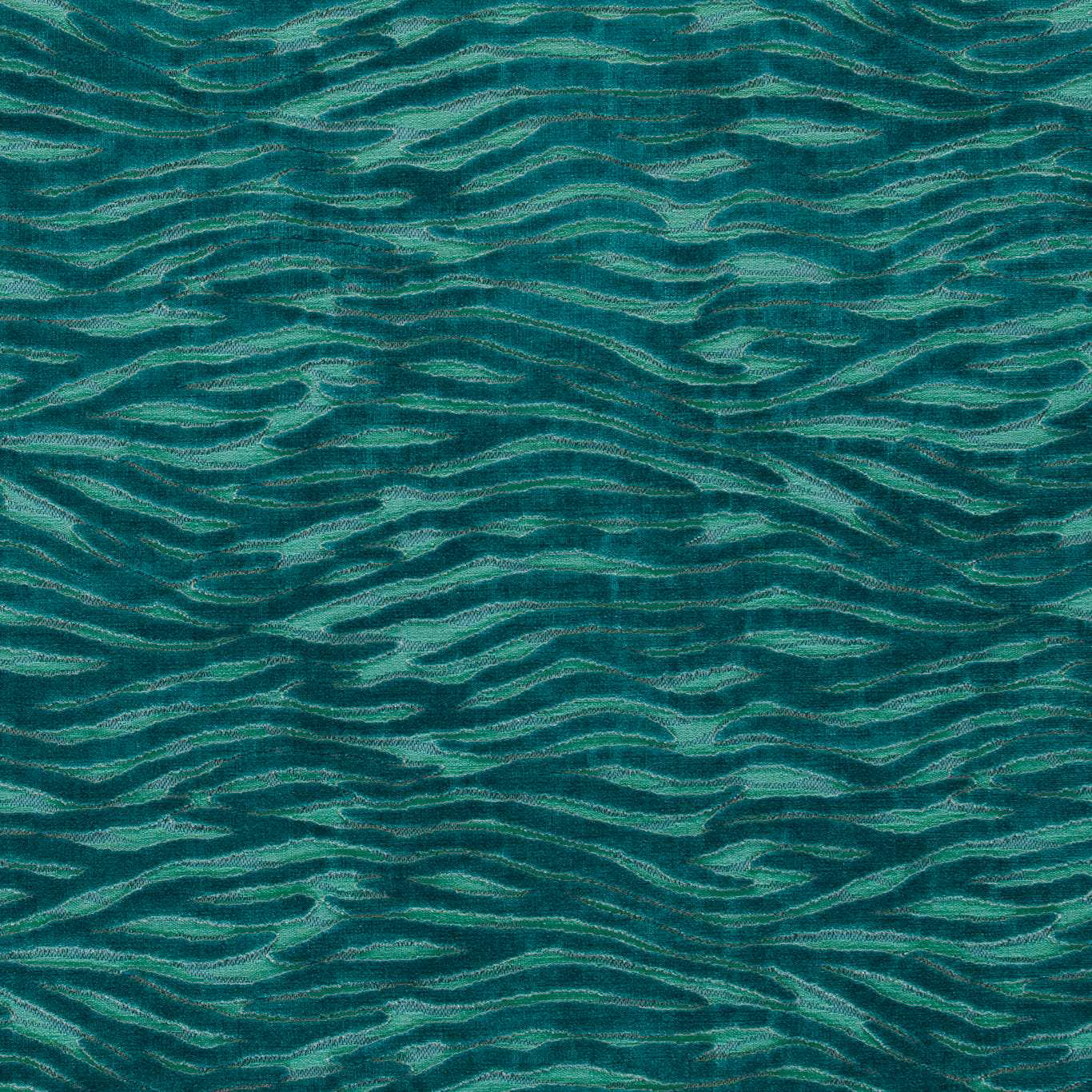 Deep teal woven upholstery with seafoam rippling stripes and tactile highlights