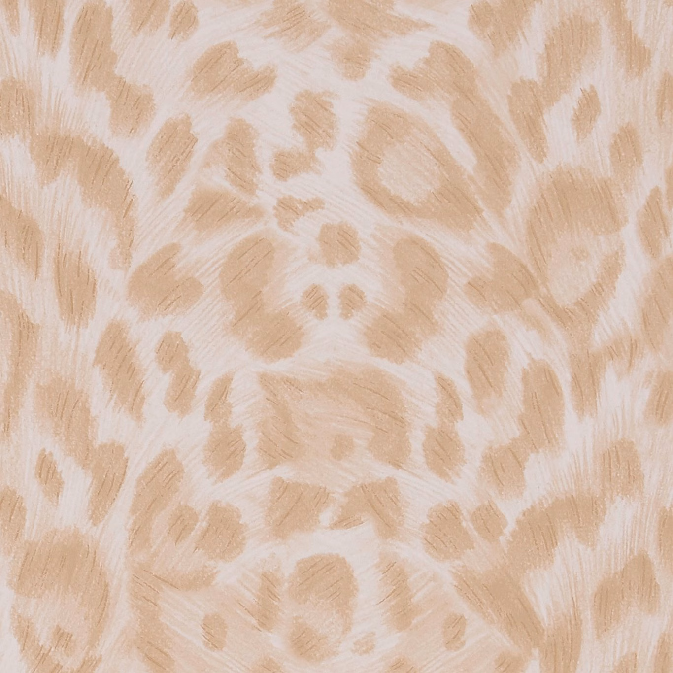 Warm blush-beige wallpaper with softly brushed, animal-inspired markings on a pale ground