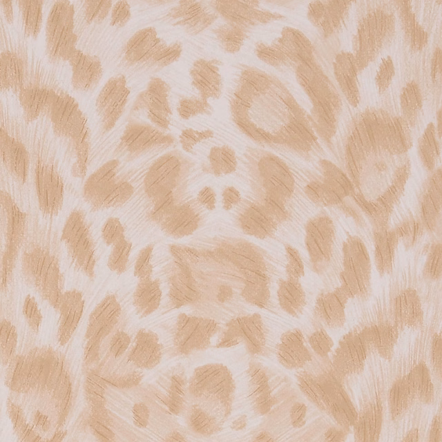 Warm blush-beige wallpaper with softly brushed, animal-inspired markings on a pale ground