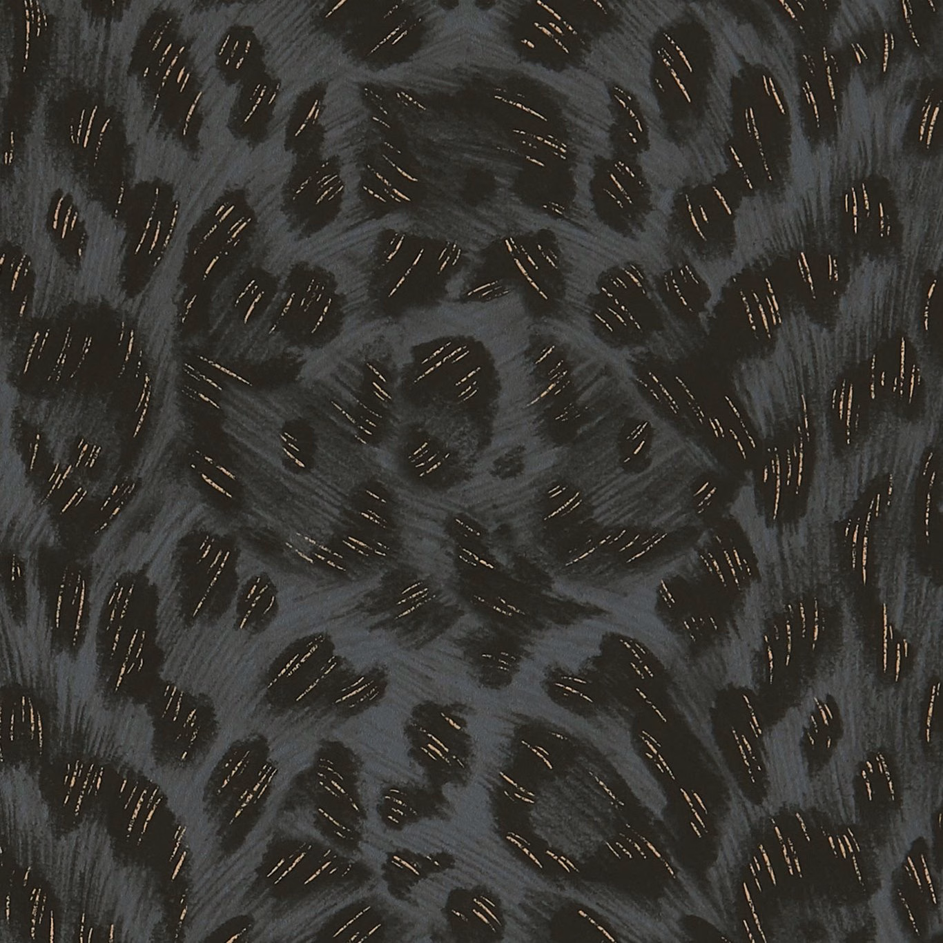 Charcoal wallpaper with black painterly animal marks and rose-gold flecks