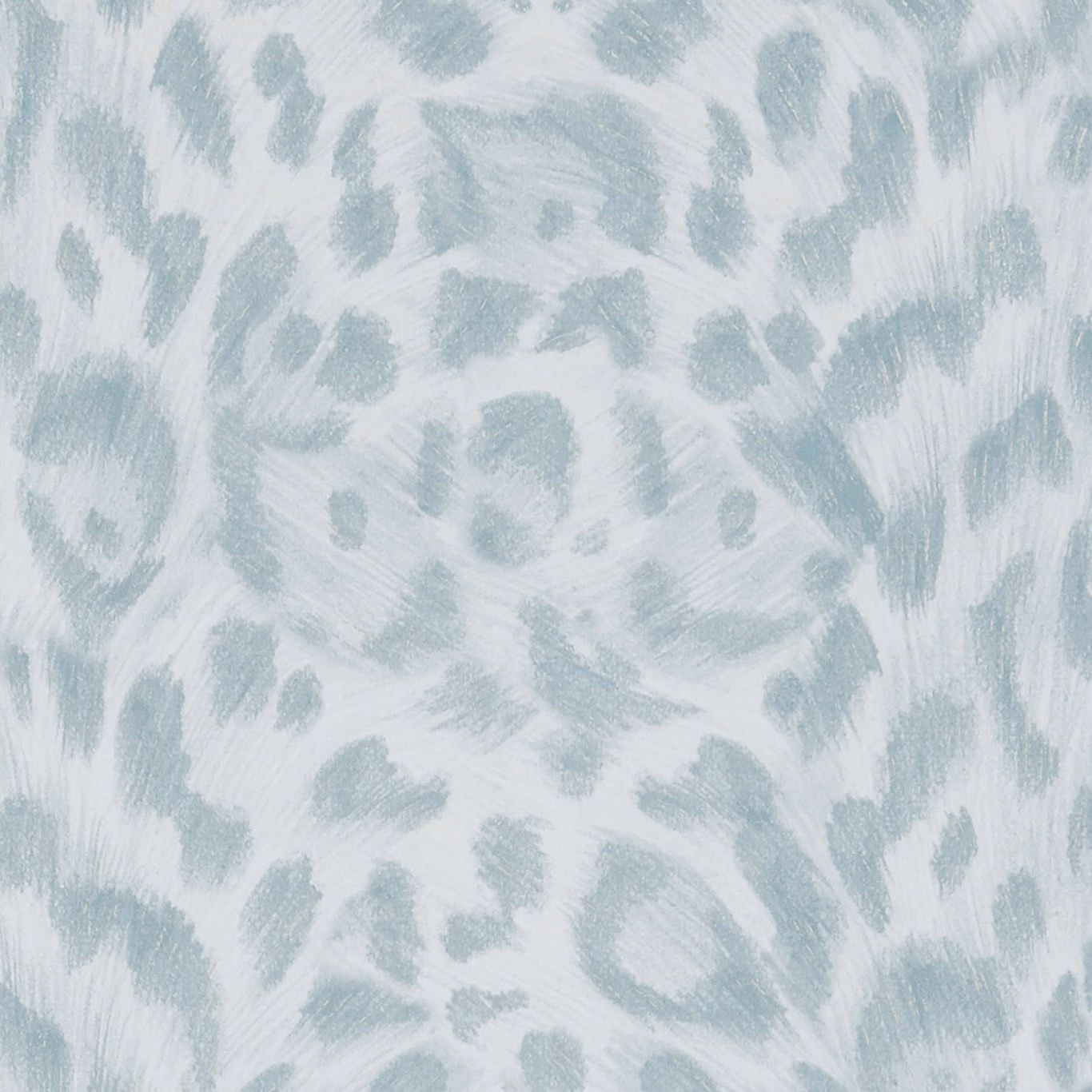 Pale duck-egg blue wallpaper with blurred white and blue animal-print brush marks