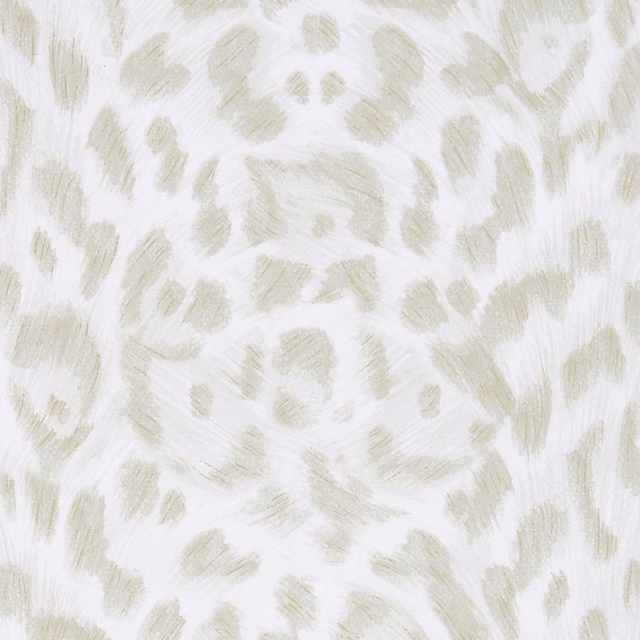 Ivory wallpaper with pale sage painterly animal-print marks and feathery texture