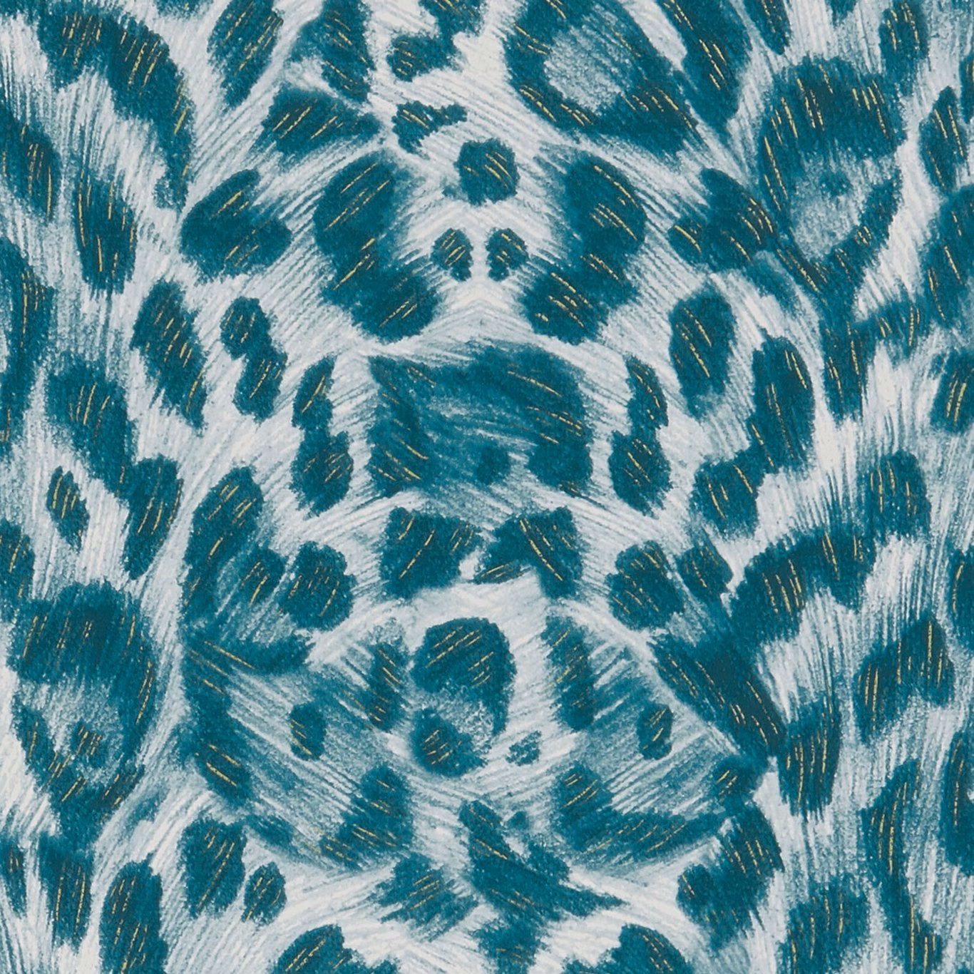 Teal and lime painterly animal spots on a pale aqua-white wallpaper ground