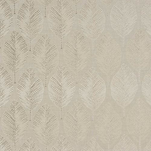 Close-up of pale cream leaf-pattern fabric with a soft woven texture