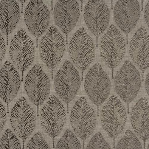 Taupe leaf-pattern fabric with textured woven motif on a pale neutral ground
