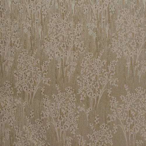 Taupe botanical fabric swatch with pale linen-look stems and blossoms