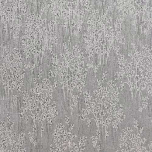 Soft seafoam grey botanical fabric with etched tree motifs on a textured ground
