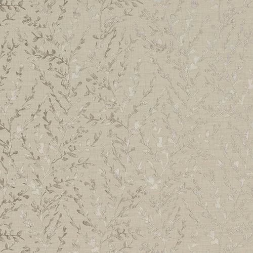 Pale cream botanical fabric swatch with subtle trailing leaf pattern