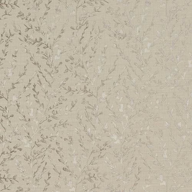 Pale cream botanical fabric swatch with subtle trailing leaf pattern