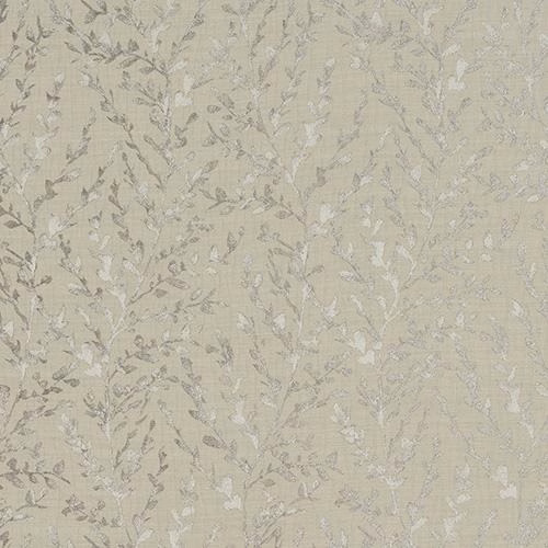 Pale oyster cream botanical fabric with delicate tonal leafy pattern