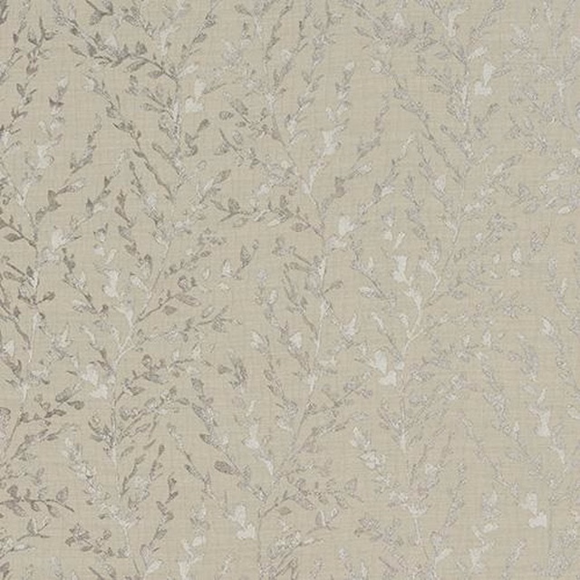 Pale oyster cream botanical fabric with delicate tonal leafy pattern
