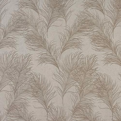 Taupe feather pattern on a pale natural woven fabric swatch