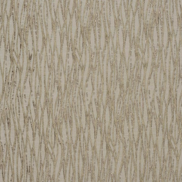 Antique beige woven fabric with irregular vertical linear pattern and subtle sheen