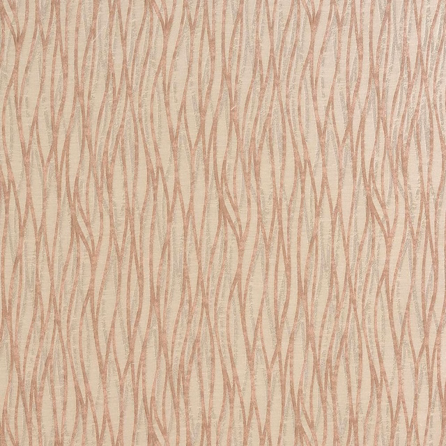 Blush pink fabric swatch with wavy vertical line pattern on a pale ground