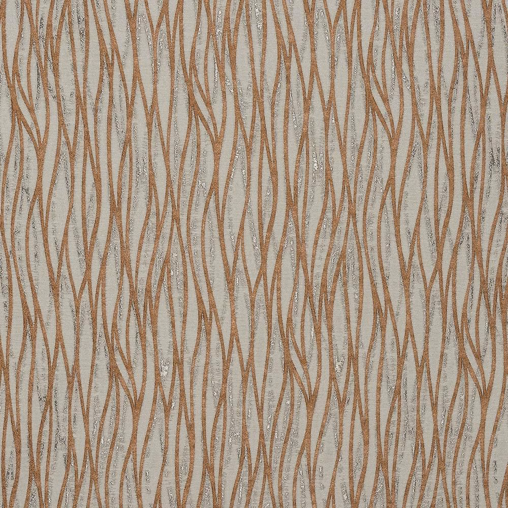 Burnt orange wavy vertical stripe fabric on a pale textured ground