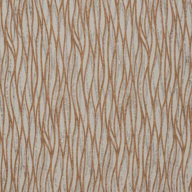 Burnt orange wavy vertical stripe fabric on a pale textured ground