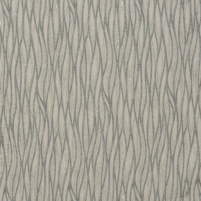 Pale duck egg grey fabric with wavy vertical linear pattern