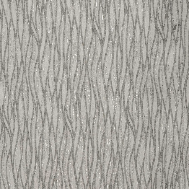 Soft silver-grey fabric with flowing vertical wave lines and a subtle metallic sheen.