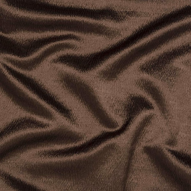 Draped cocoa brown plain-woven fabric with soft sheen and dark folds