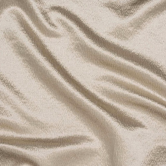 Warm putty beige textured fabric with soft lustre and draped shadow lines