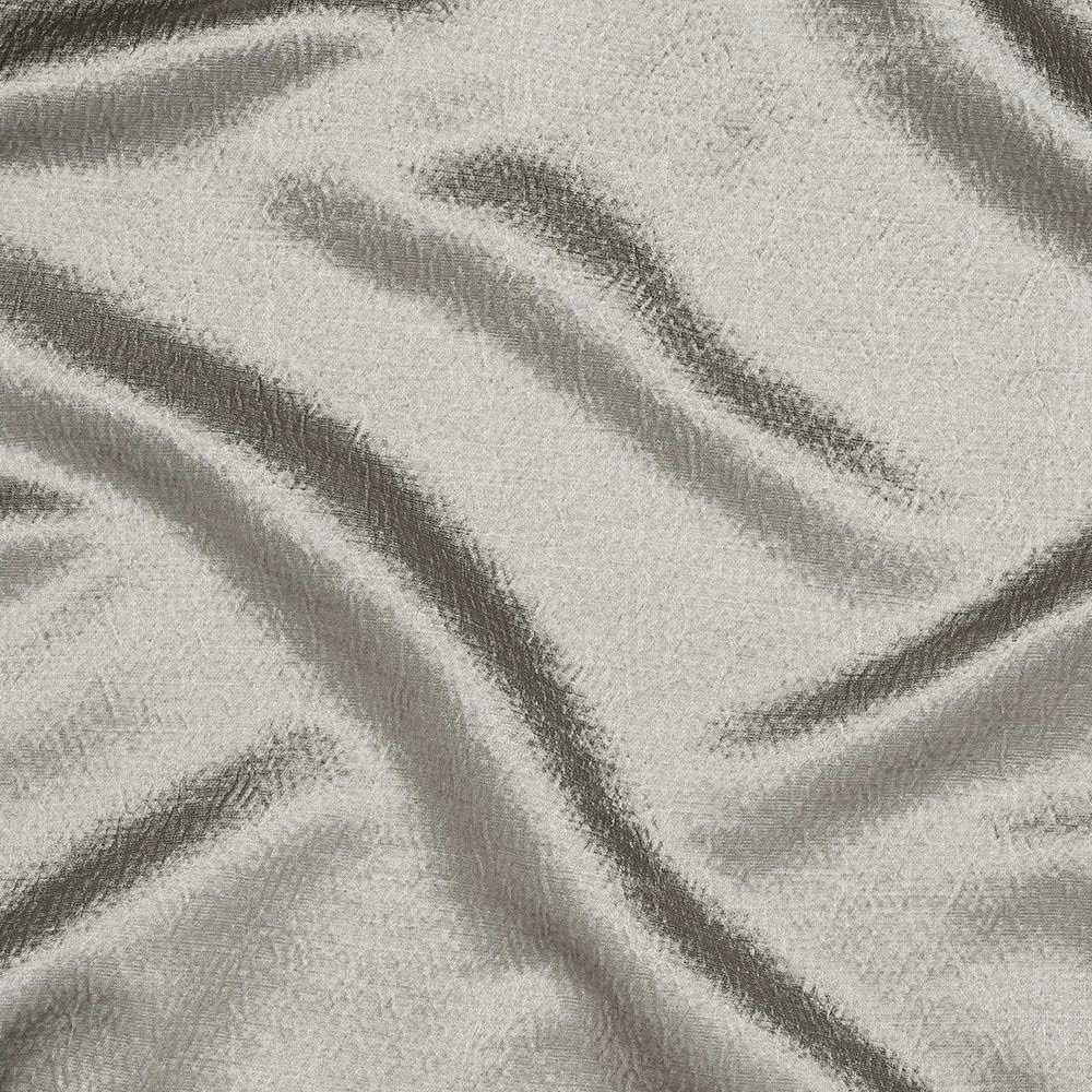 Stone-grey striped fabric swatch with smoky dark sweeping bands and a soft sheen