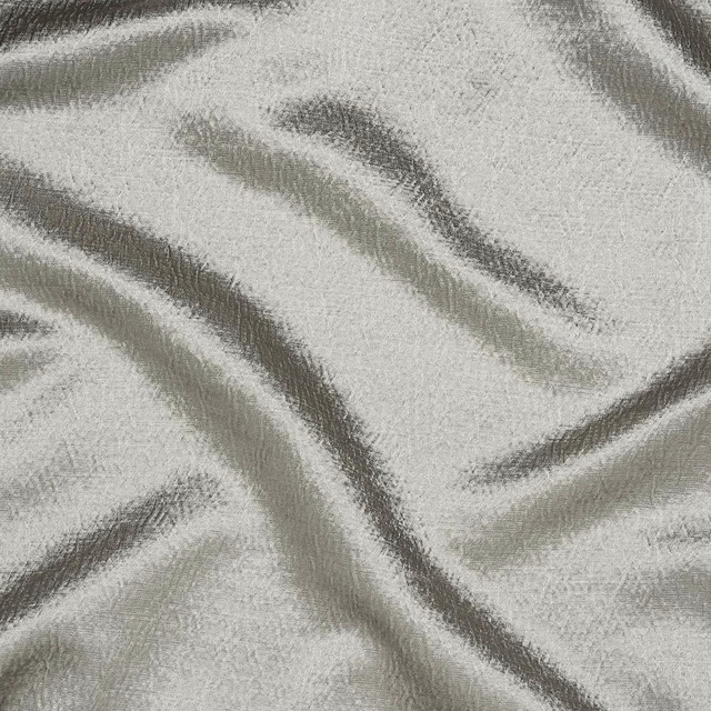 Stone-grey striped fabric swatch with smoky dark sweeping bands and a soft sheen